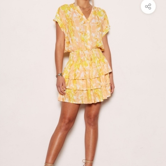 NWT Tart Kallie Sunset Ruffled Smocked Yellow/Orange Mini Dress Womens Size M - Picture 8 of 8